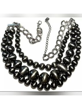 Necklace Signed YOU & I Multi Strand  Grey Silver Tone 18.5"-21"